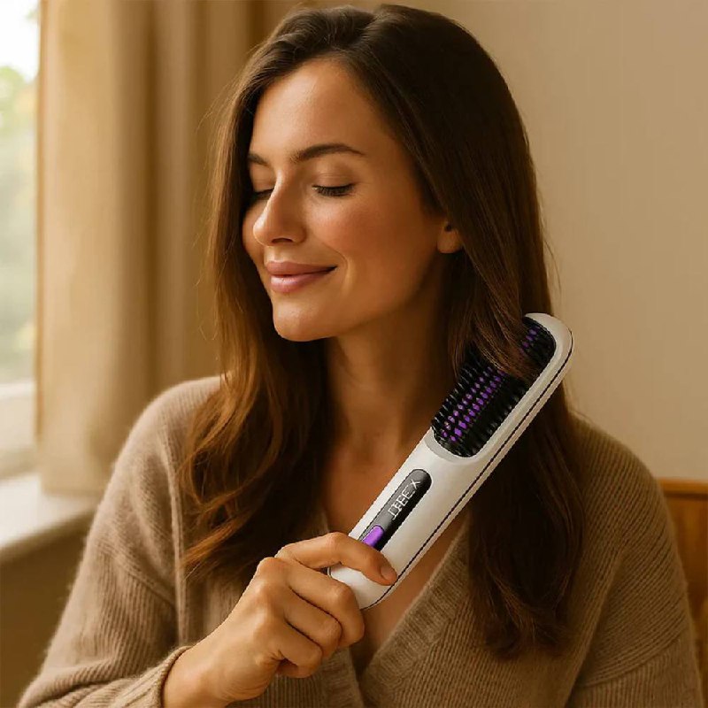 Electric Hair Straightening Brush, Fast and Gentle Styling with Anti-Frizz Ceramic Technology