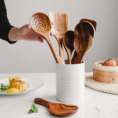 Acacia Wood Kitchen Utensil Set, Natural Stylish and Durable