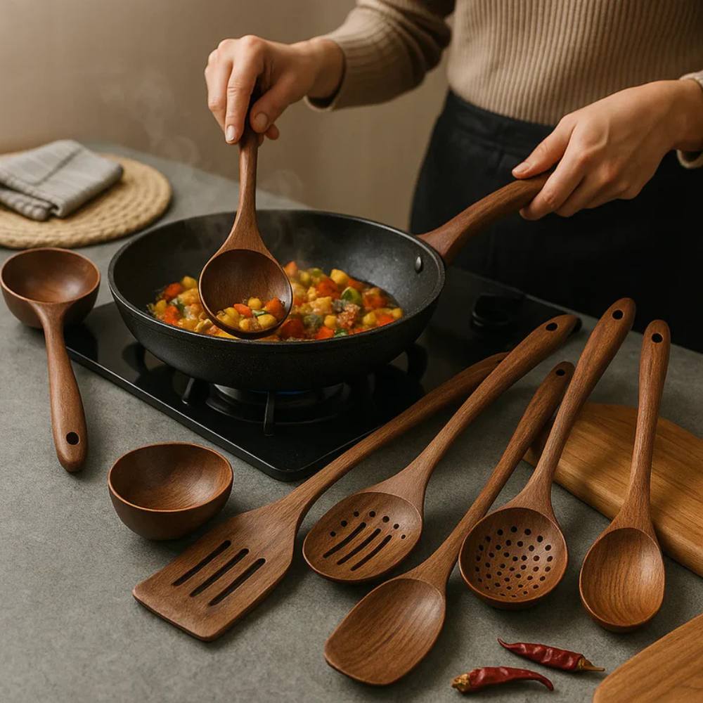 Acacia Wood Kitchen Utensil Set, Natural Stylish and Durable
