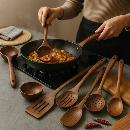 Acacia Wood Kitchen Utensil Set, Natural Stylish and Durable