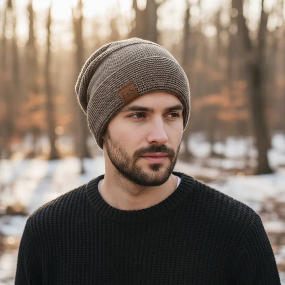 Winter Slouch Beanie for Men, Warm Acrylic Knit Hat for Cold Days