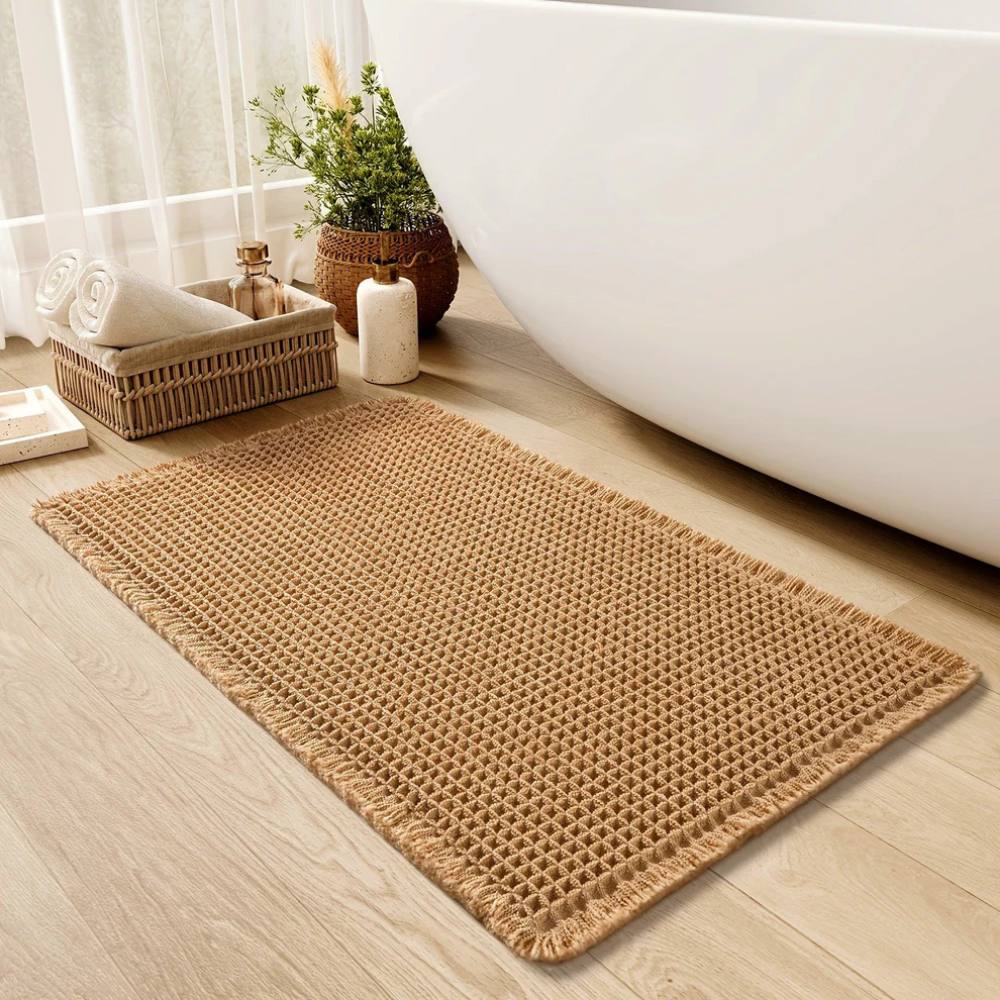 Ultra Absorbent Non Slip Bath Mat with Tassels, Machine Washable Bathroom Rug