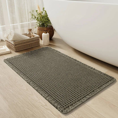 Ultra Absorbent Non Slip Bath Mat with Tassels, Machine Washable Bathroom Rug