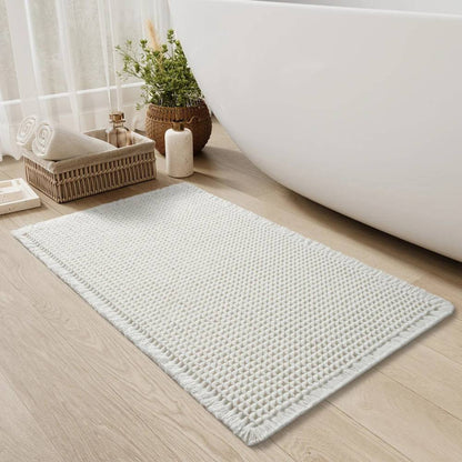 Ultra Absorbent Non Slip Bath Mat with Tassels, Machine Washable Bathroom Rug