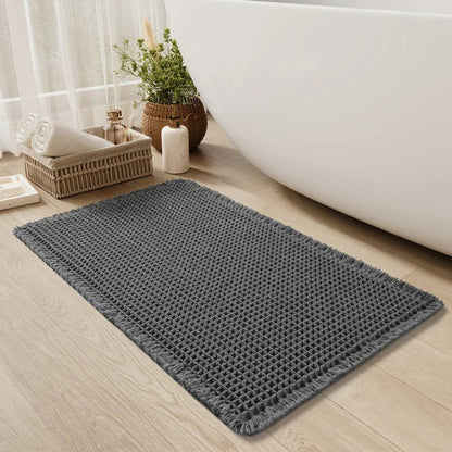 Ultra Absorbent Non Slip Bath Mat with Tassels, Machine Washable Bathroom Rug