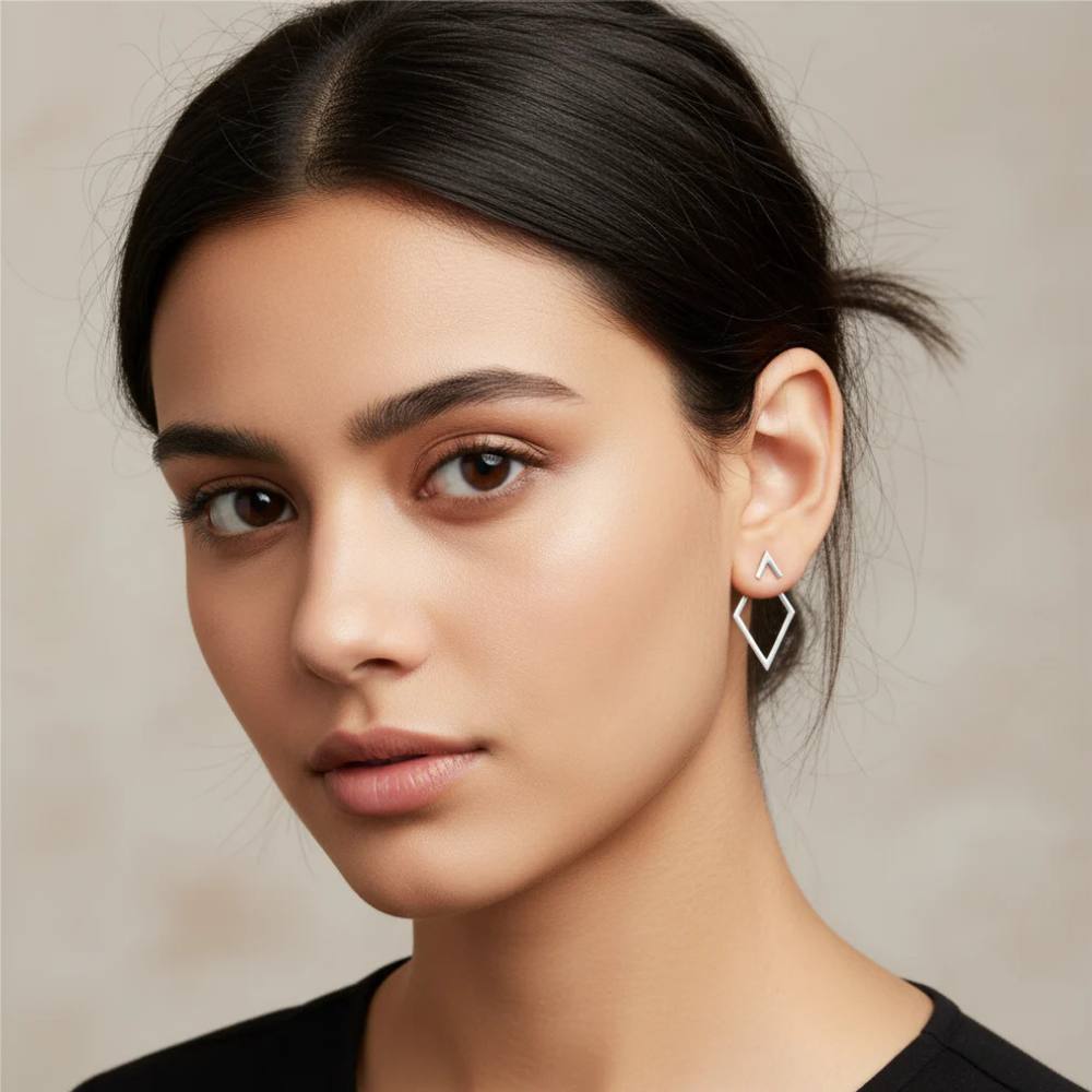 Minimalist Geometric Earrings Diamond and Arrow Shape, Gold or Silver