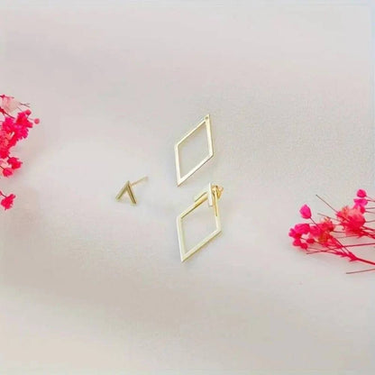 Minimalist Geometric Earrings Diamond and Arrow Shape, Gold or Silver