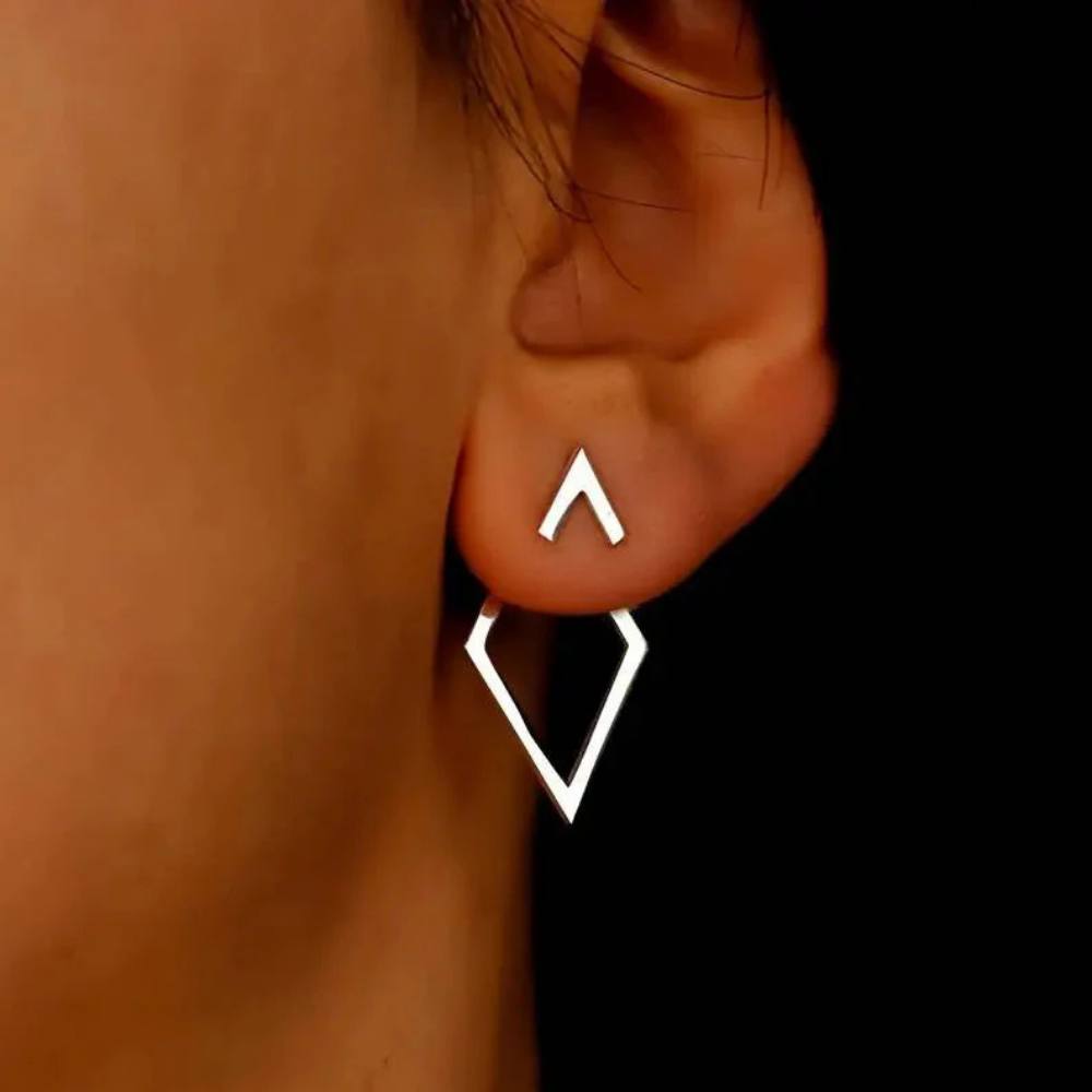 Minimalist Geometric Earrings Diamond and Arrow Shape, Gold or Silver
