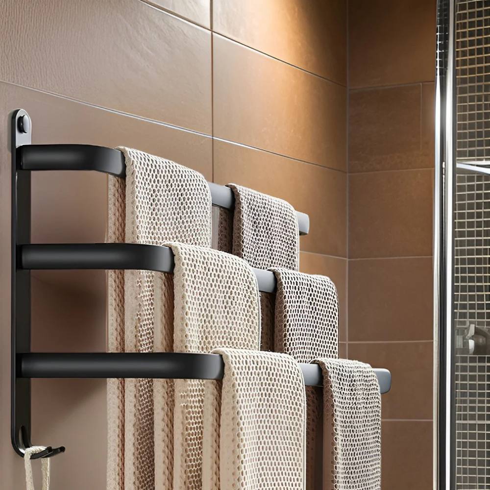 Aluminum Wall Mounted Towel Rack, Space Saving 3-Layer Design