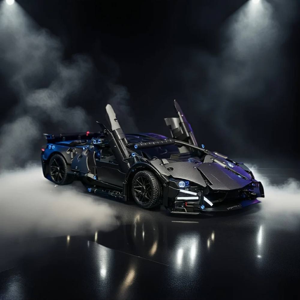 Black Supercar Building Block Set for Adults and Teenagers, 1288-Piece Model