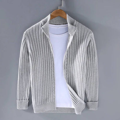 Mens Zip Cardigan, Modern Knitted Sweater with Refined Fit