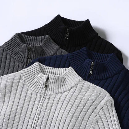 Mens Zip Cardigan, Modern Knitted Sweater with Refined Fit