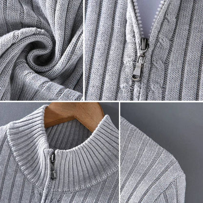 Mens Zip Cardigan, Modern Knitted Sweater with Refined Fit