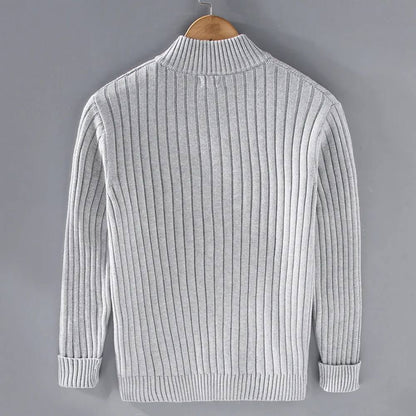 Mens Zip Cardigan, Modern Knitted Sweater with Refined Fit
