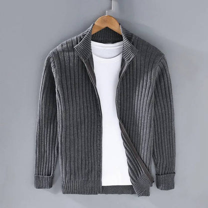 Mens Zip Cardigan, Modern Knitted Sweater with Refined Fit