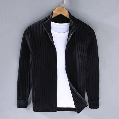 Mens Zip Cardigan, Modern Knitted Sweater with Refined Fit
