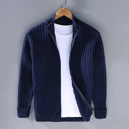 Mens Zip Cardigan, Modern Knitted Sweater with Refined Fit