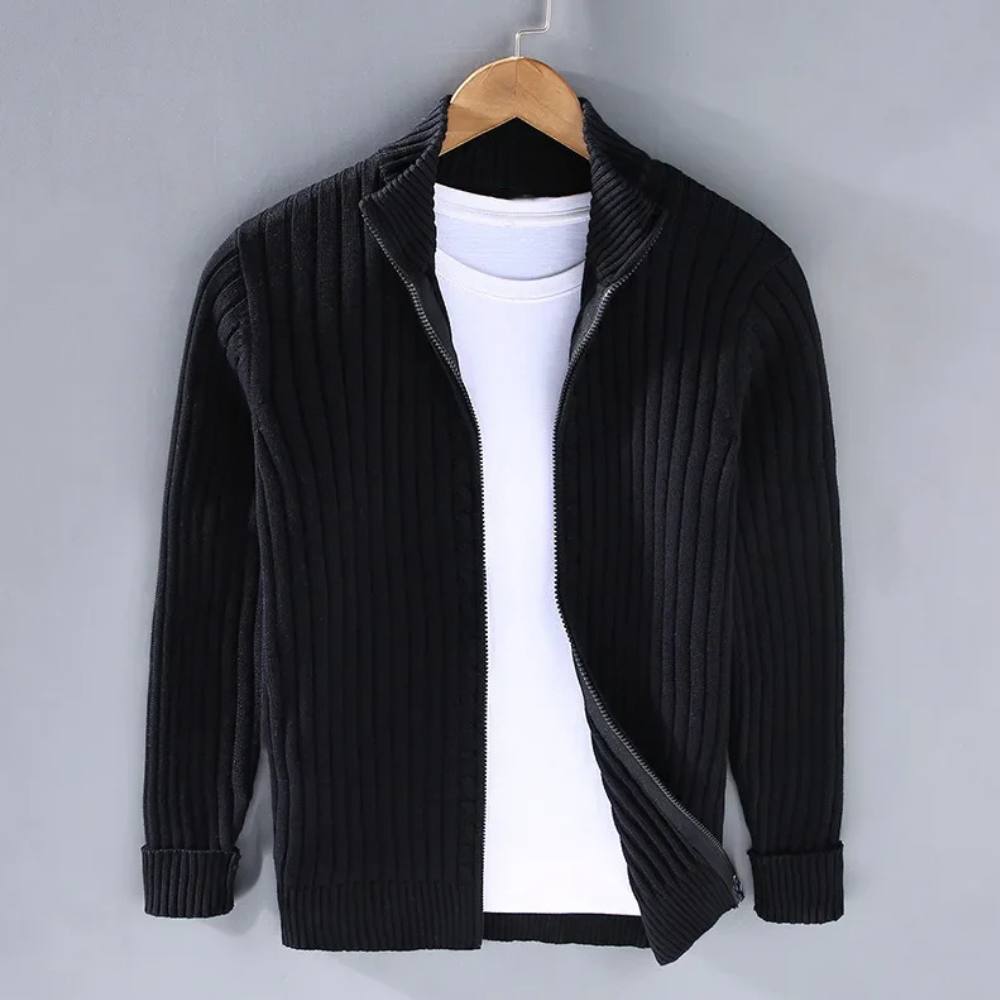 Mens Zip Cardigan, Modern Knitted Sweater with Refined Fit