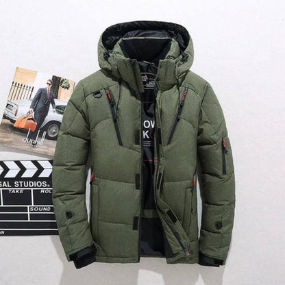 Duck Down Winter Jacket with Removable Hood and Full Zip Closure