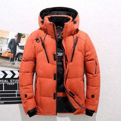 Duck Down Winter Jacket with Removable Hood and Full Zip Closure