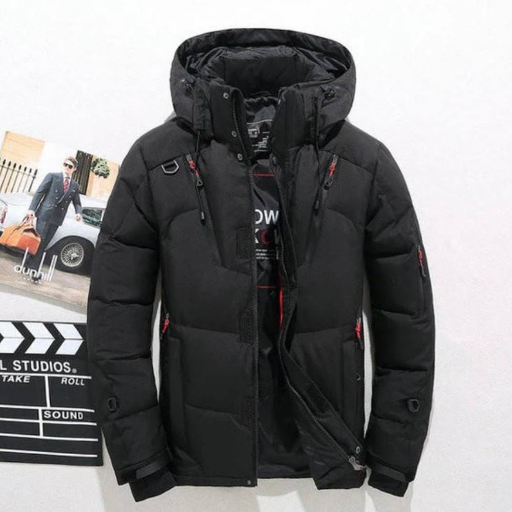 Duck Down Winter Jacket with Removable Hood and Full Zip Closure