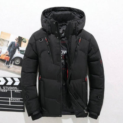 Duck Down Winter Jacket with Removable Hood and Full Zip Closure