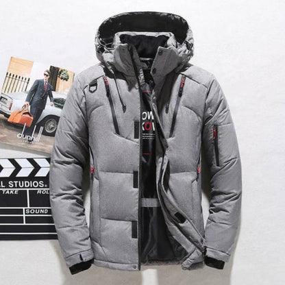 Duck Down Winter Jacket with Removable Hood and Full Zip Closure