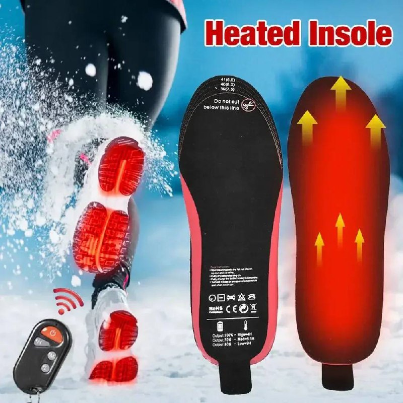 Rechargeable Heated Insoles with Remote Control, 3 Heat Settings, Trim to Fit Electric Foot Warmers for Winter and Outdoor