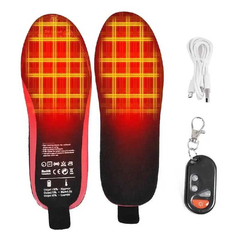 Rechargeable Heated Insoles with Remote Control, 3 Heat Settings, Trim to Fit Electric Foot Warmers for Winter and Outdoor