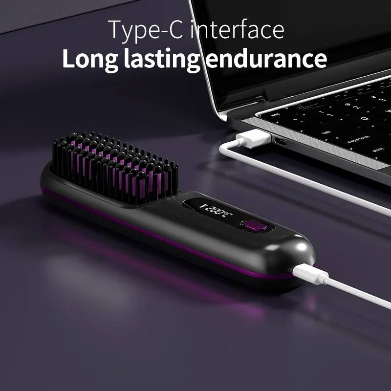 USB Rechargeable Cordless Hair Straightener with LCD Display and Adjustable Heat