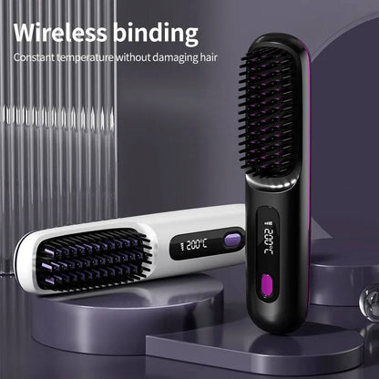 USB Rechargeable Cordless Hair Straightener with LCD Display and Adjustable Heat