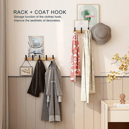 Wall Coat Rack with 5 Movable Double Hooks, Scandinavian Design