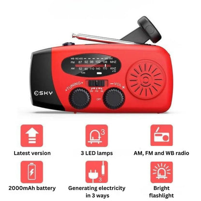 Emergency Radio with Powerbank, Hand Crank and Solar Charging