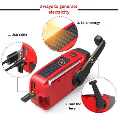 Emergency Radio with Powerbank, Hand Crank and Solar Charging