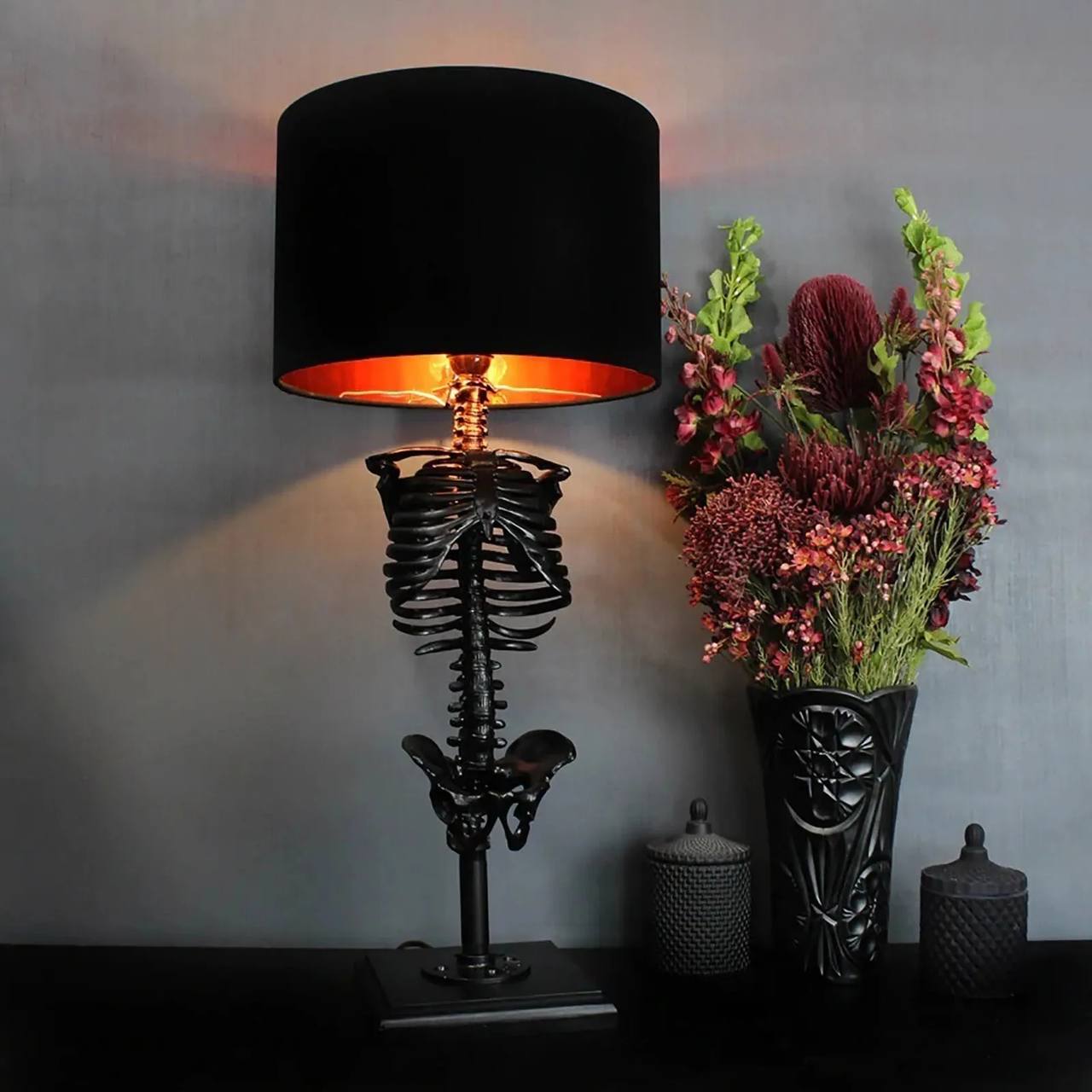 Gothic Skeleton Table Lamp, Handcrafted Artistic Design