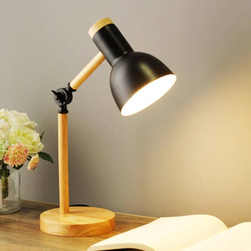 LED Desk Lamp, Nordic Wood Design with Adjustable Arm and Touch Control