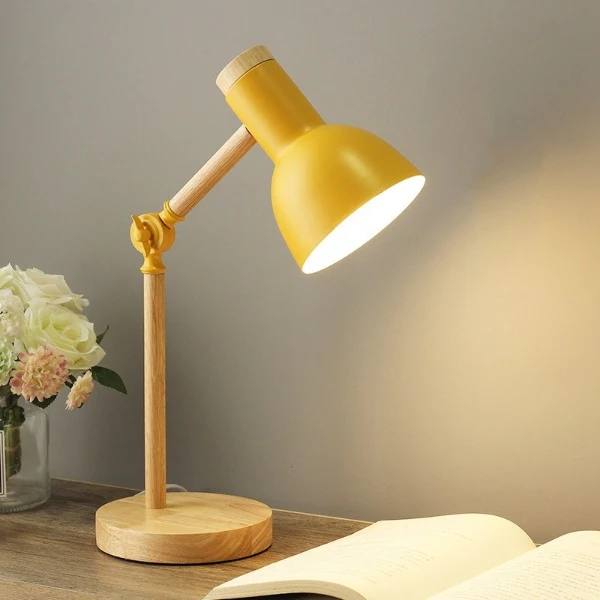 LED Desk Lamp, Nordic Wood Design with Adjustable Arm and Touch Control