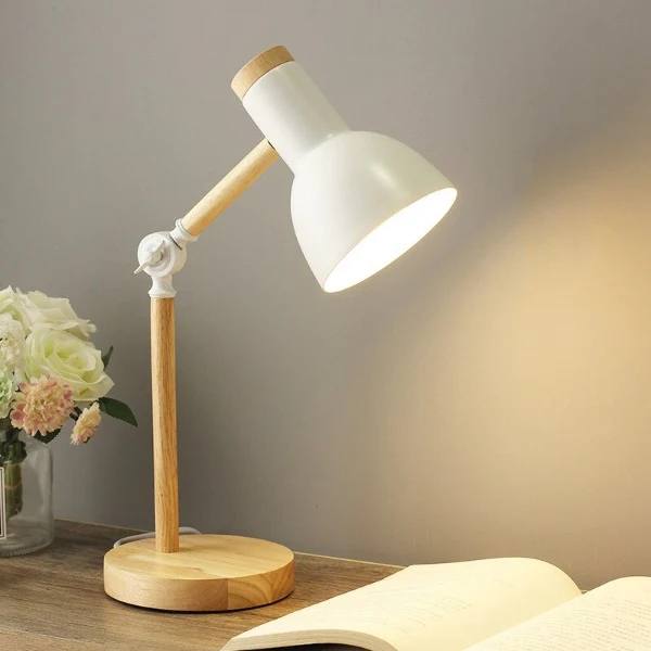 LED Desk Lamp, Nordic Wood Design with Adjustable Arm and Touch Control