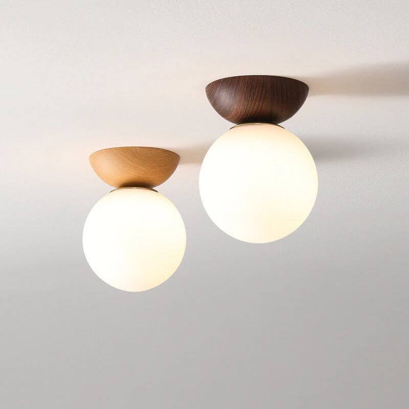 Glass Globe Ceiling Light with Wood Grain Design