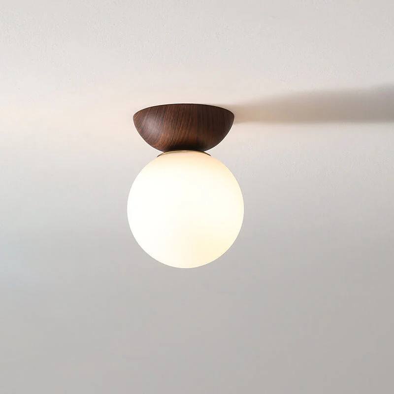 Glass Globe Ceiling Light with Wood Grain Design