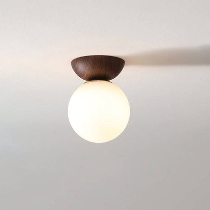 Glass Globe Ceiling Light with Wood Grain Design