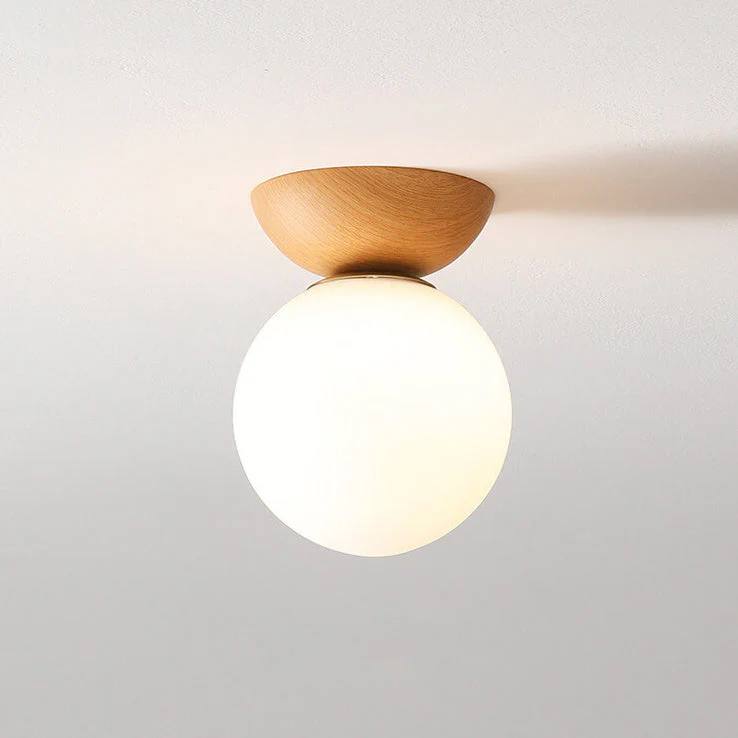 Glass Globe Ceiling Light with Wood Grain Design