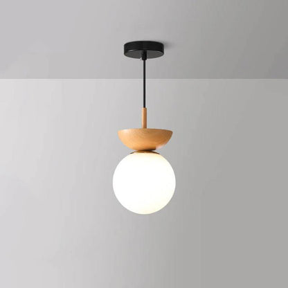 Glass Globe Ceiling Light with Wood Grain Design