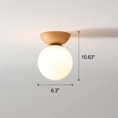 Glass Globe Ceiling Light with Wood Grain Design