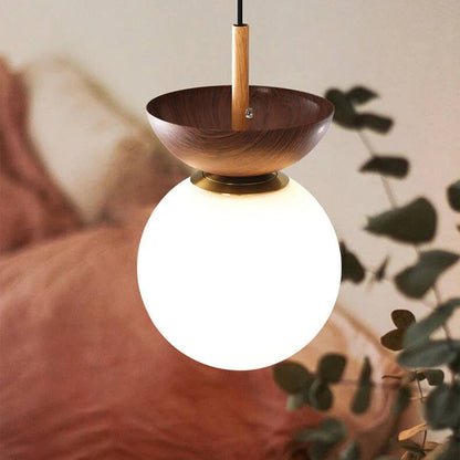 Glass Globe Ceiling Light with Wood Grain Design