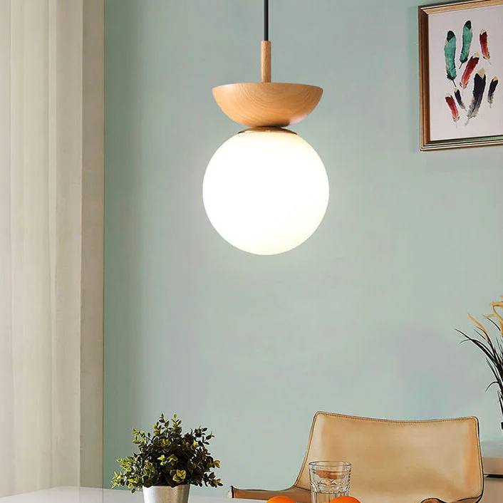 Glass Globe Ceiling Light with Wood Grain Design