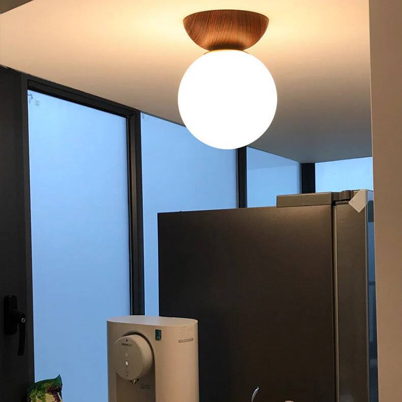Glass Globe Ceiling Light with Wood Grain Design