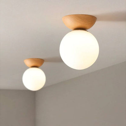 Glass Globe Ceiling Light with Wood Grain Design