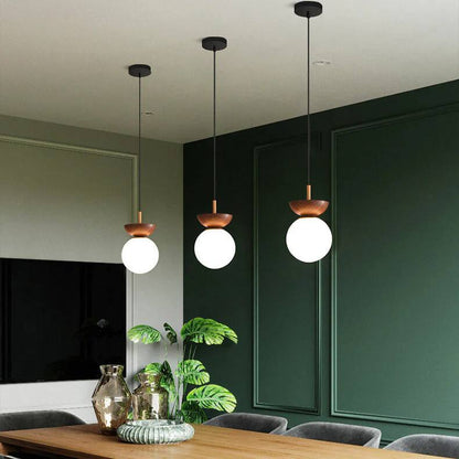 Glass Globe Ceiling Light with Wood Grain Design