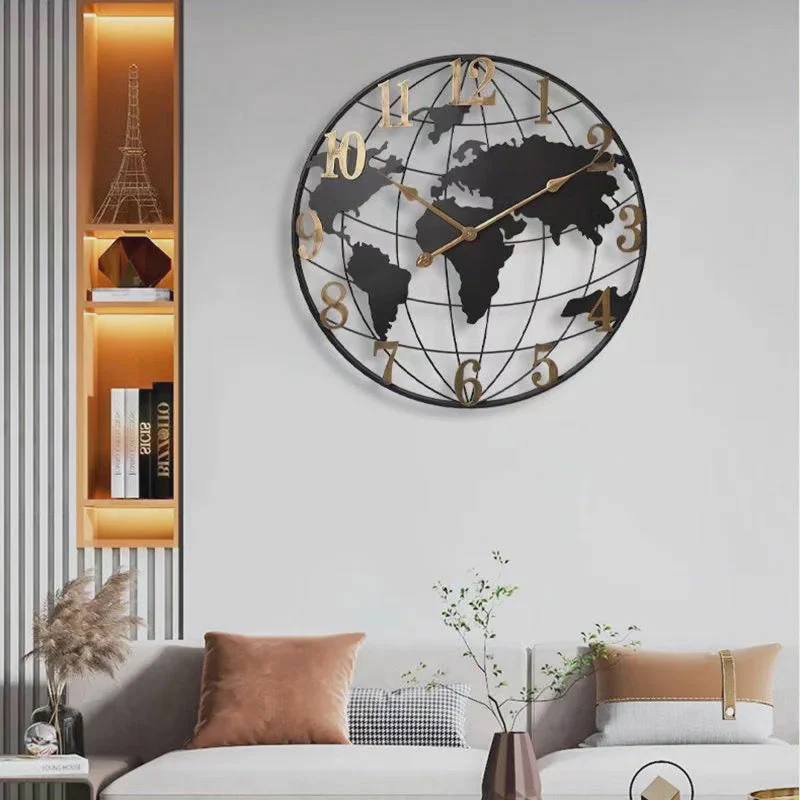 Large Decorative Wall Clock with World Map 24 Inch